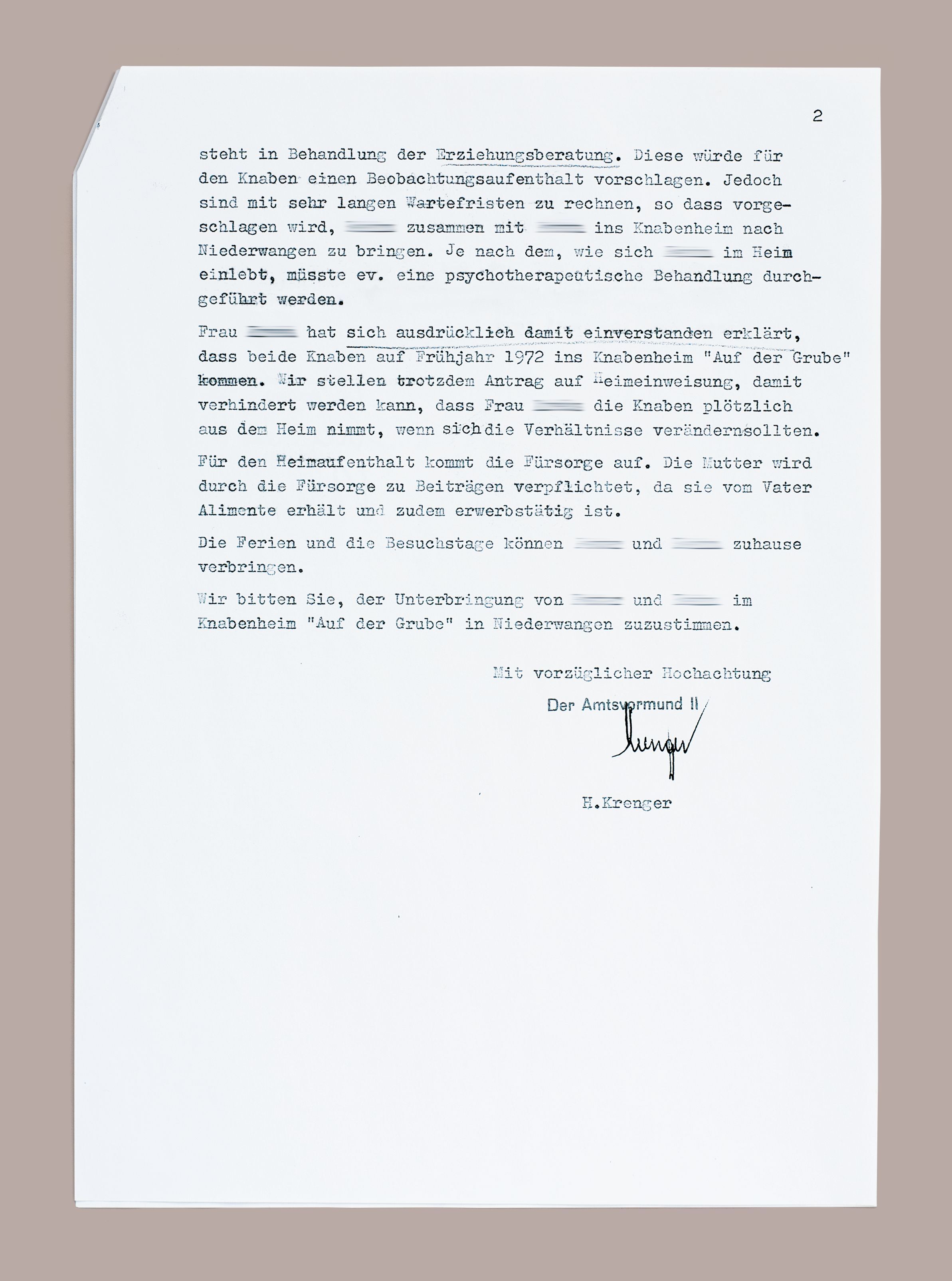 Decisione di sottrazione a titolo di tutela dell'Ufficio di custodia cantonale di Berna, 1972, pagina 1.