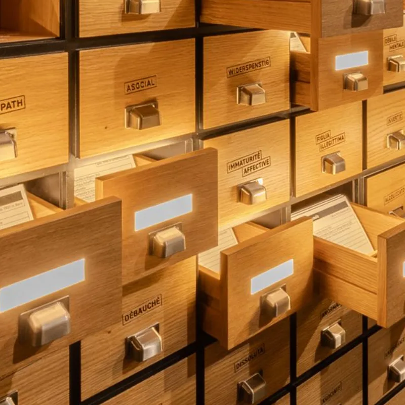 Cassetti della mostra «COLLOCATI. INTERNATI. DIMENTICATI?»